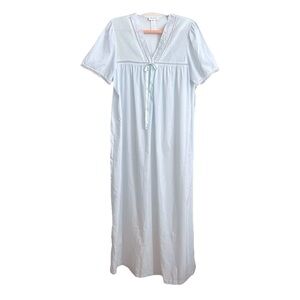 BARBIZON Vintage 80s Powder Blue Long Lacy Nightgown Semi-Sheer Loungewear Large
